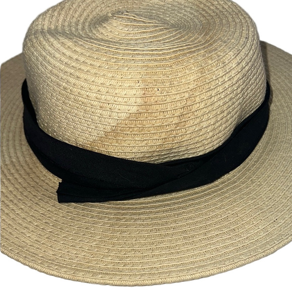 Tan and Black Wide-Brimmed Hat with Classic Band - Picture 6 of 9